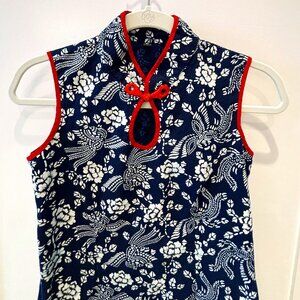 Dark blue and white floral qipao